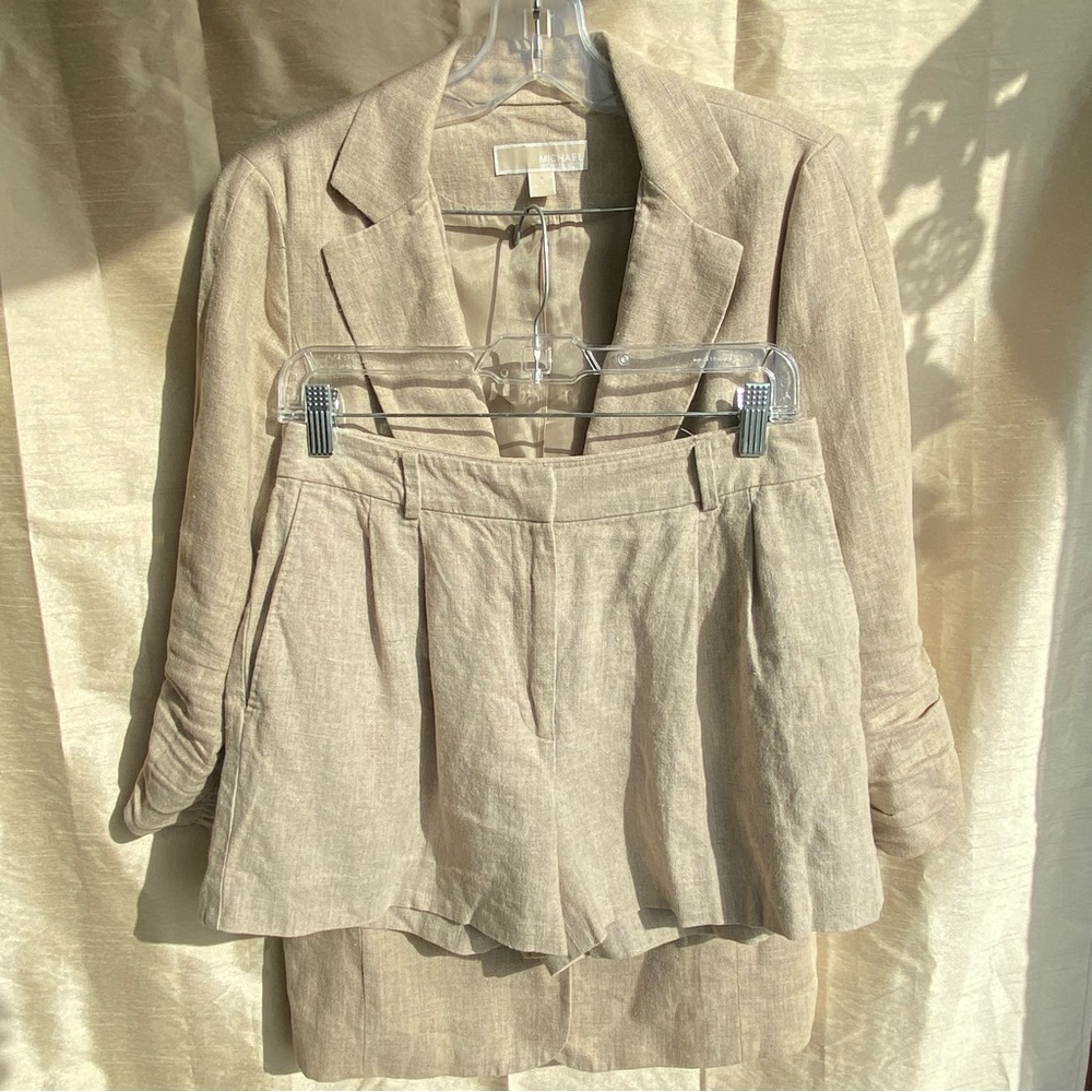 Michael Kors Linen Blend Beige Blazer & Shorts Set